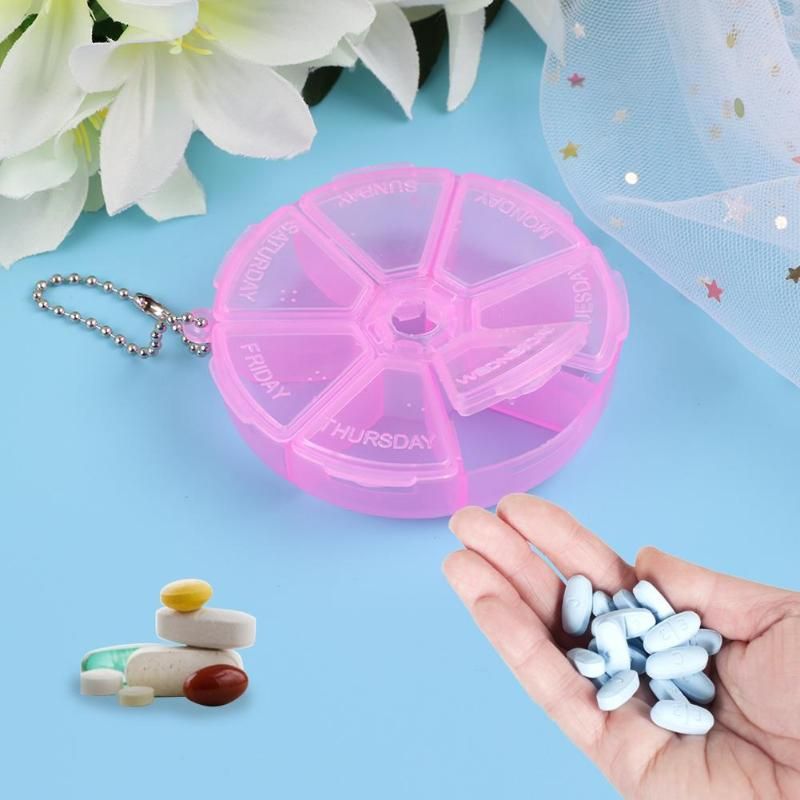 Portable 7 Day Weekly Round Drug Tablet Pill Box