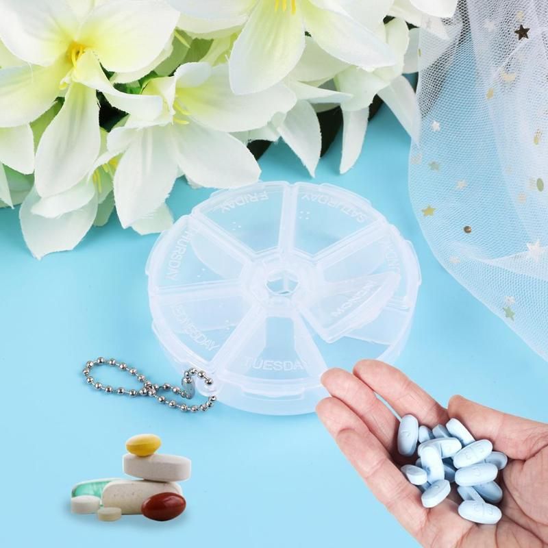 Portable 7 Day Weekly Round Drug Tablet Pill Box