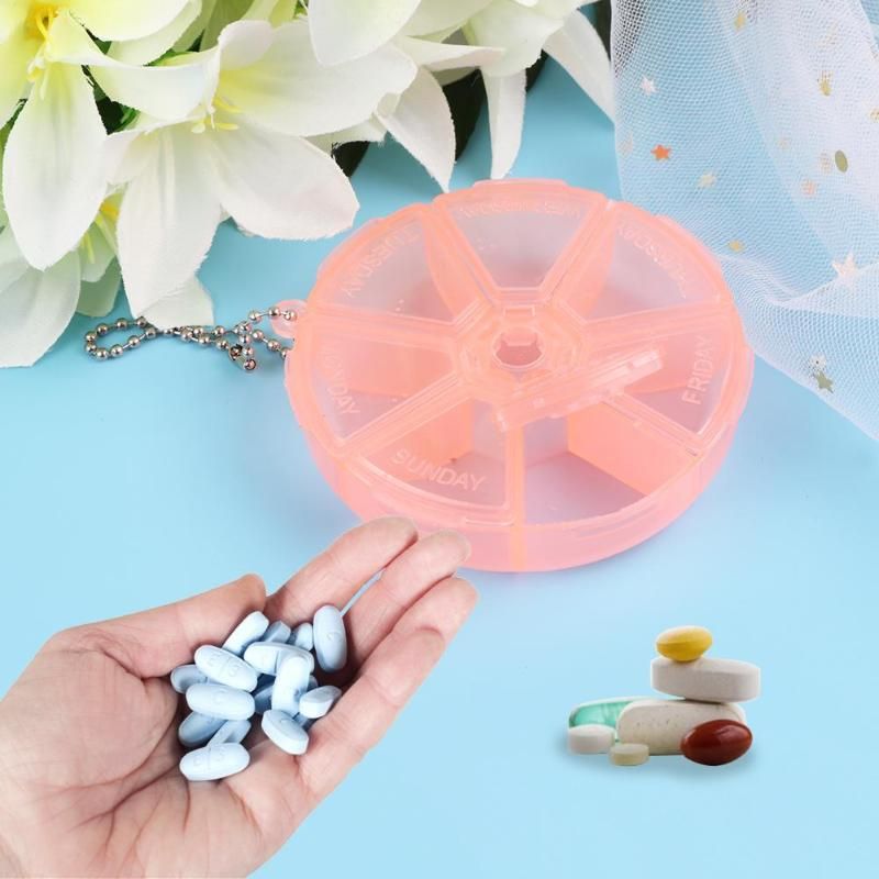 Portable 7 Day Weekly Round Drug Tablet Pill Box