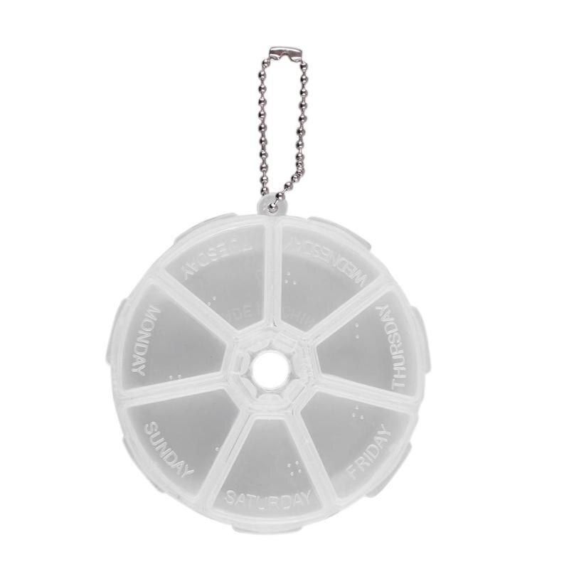 Portable 7 Day Weekly Round Drug Tablet Pill Box