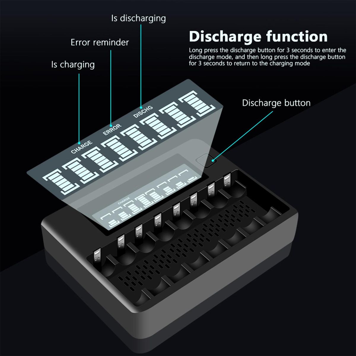 Universal 8 Slot Smart Battery Charger Individual Bays For AA AAA 1