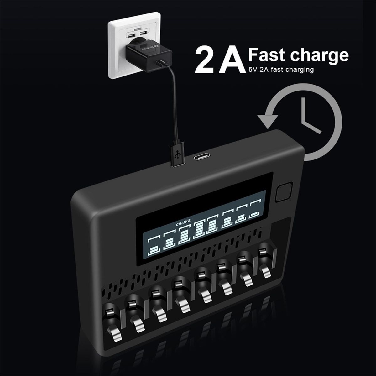 Universal 8 Slot Smart Battery Charger Individual Bays For AA AAA 1