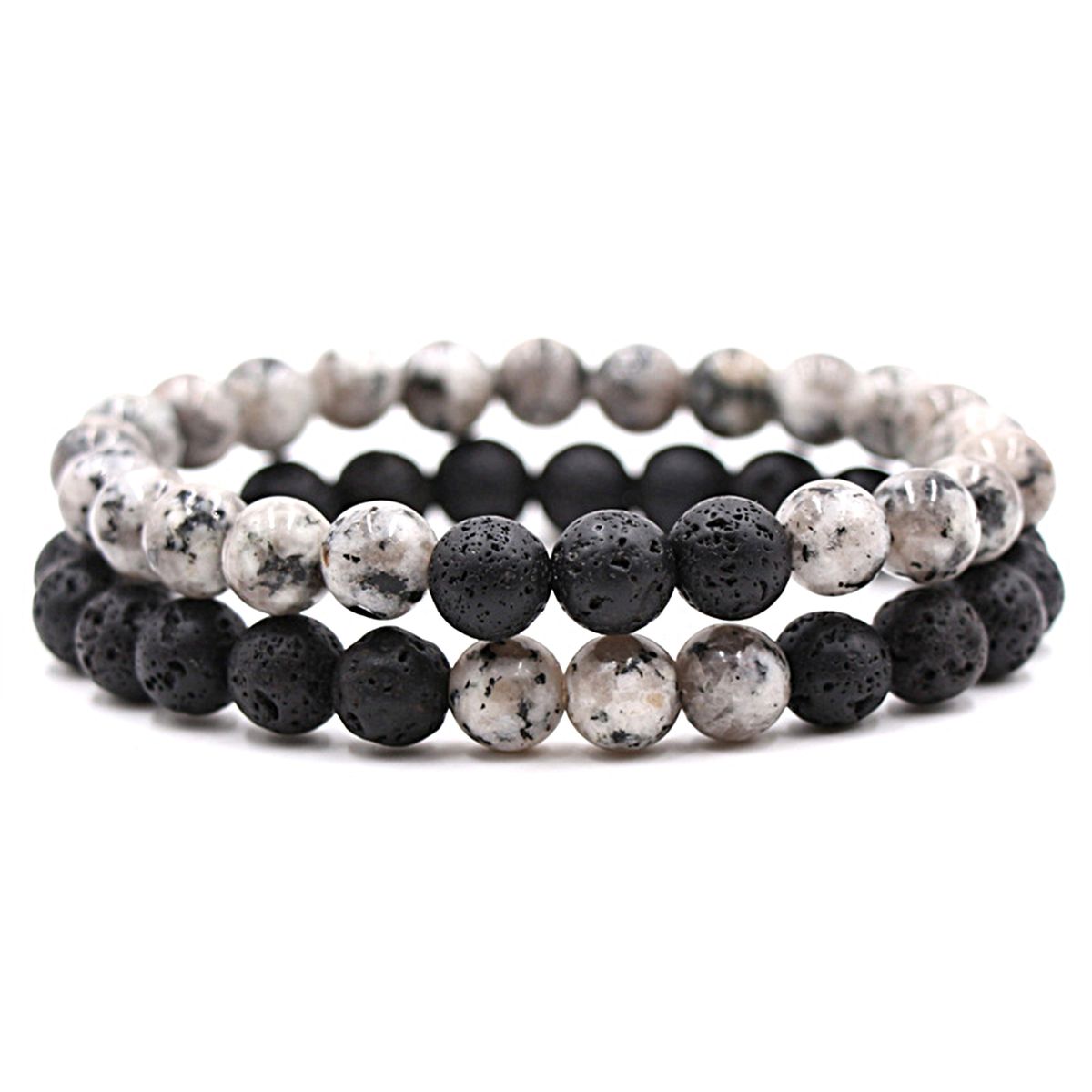 2Pcs Beaded Bracelet Couples Distance Black White Bracelet N