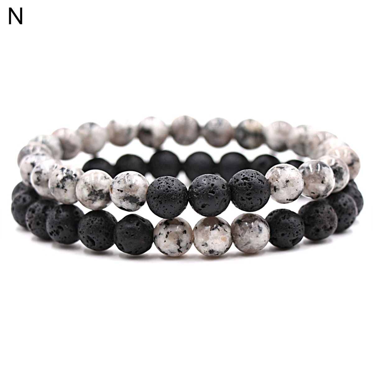 2Pcs Beaded Bracelet Couples Distance Black White Bracelet N