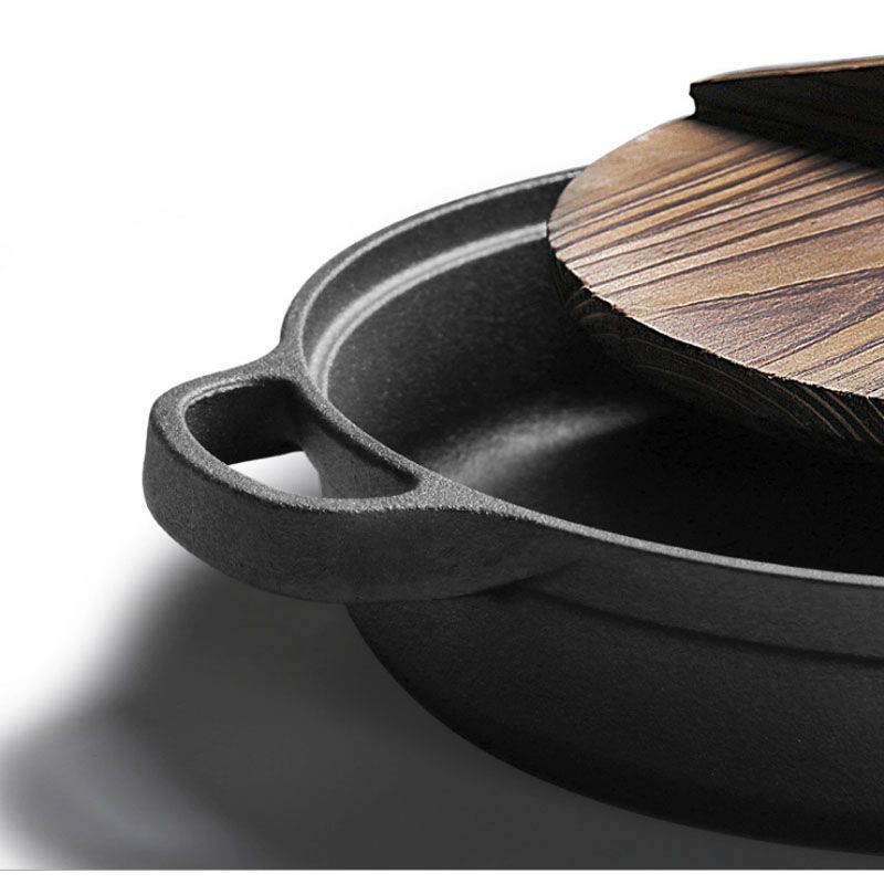 25cm Cast Iron Frying Pan With Wooden Cover Pancake Pan