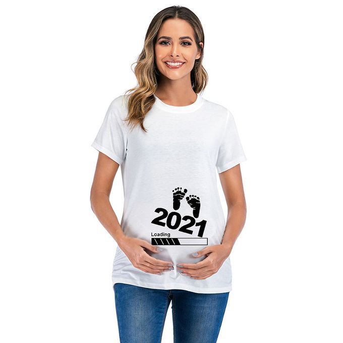 Pregnant Woman  Omfortable T-shirt Short Sleeve T-shirt With Number Design-white-3XL