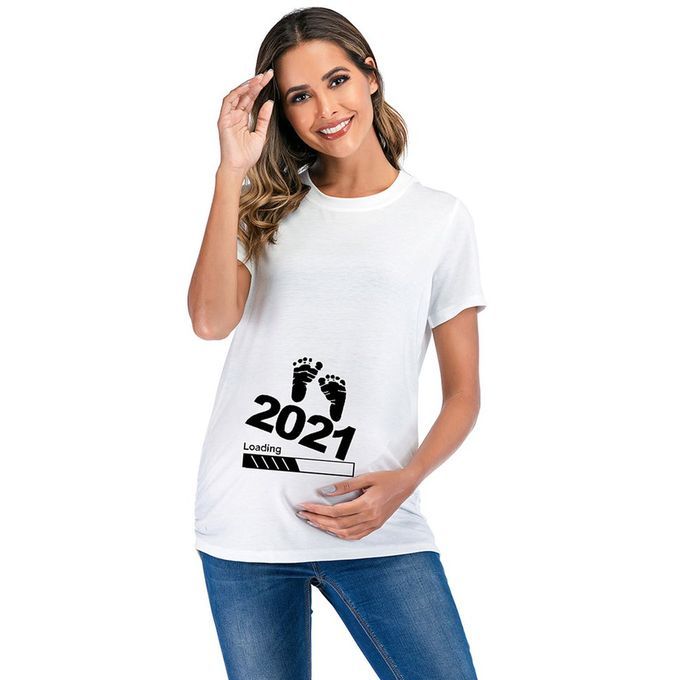 Pregnant Woman  Omfortable T-shirt Short Sleeve T-shirt With Number Design-white-3XL