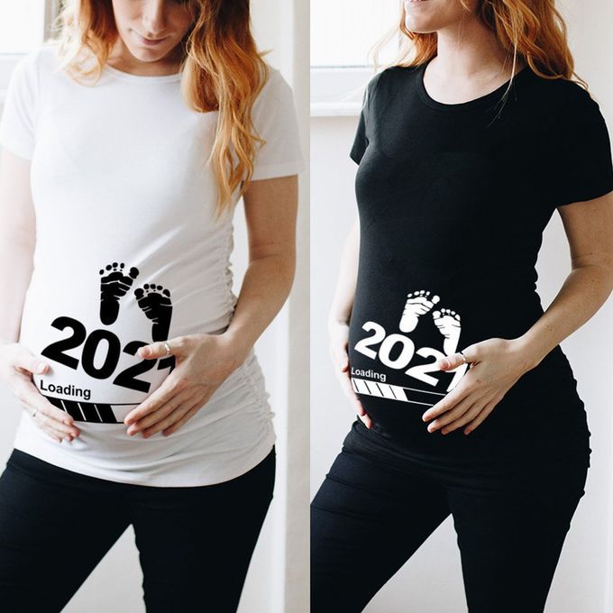 Pregnant Woman  Omfortable T-shirt Short Sleeve T-shirt With Number Design-white-3XL