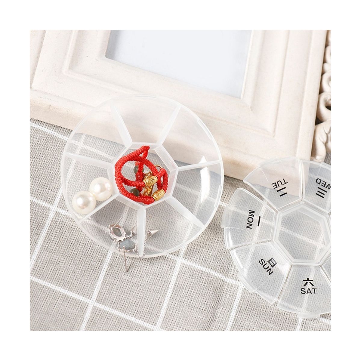 Round Portable Pill Box Medicine Planner Small Case Weekly Pill Organizer 7-Sided Pill Reminder Round Shaped