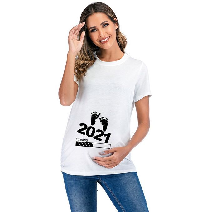 Pregnant Woman  Omfortable T-shirt Short Sleeve T-shirt With Number Design-white-M