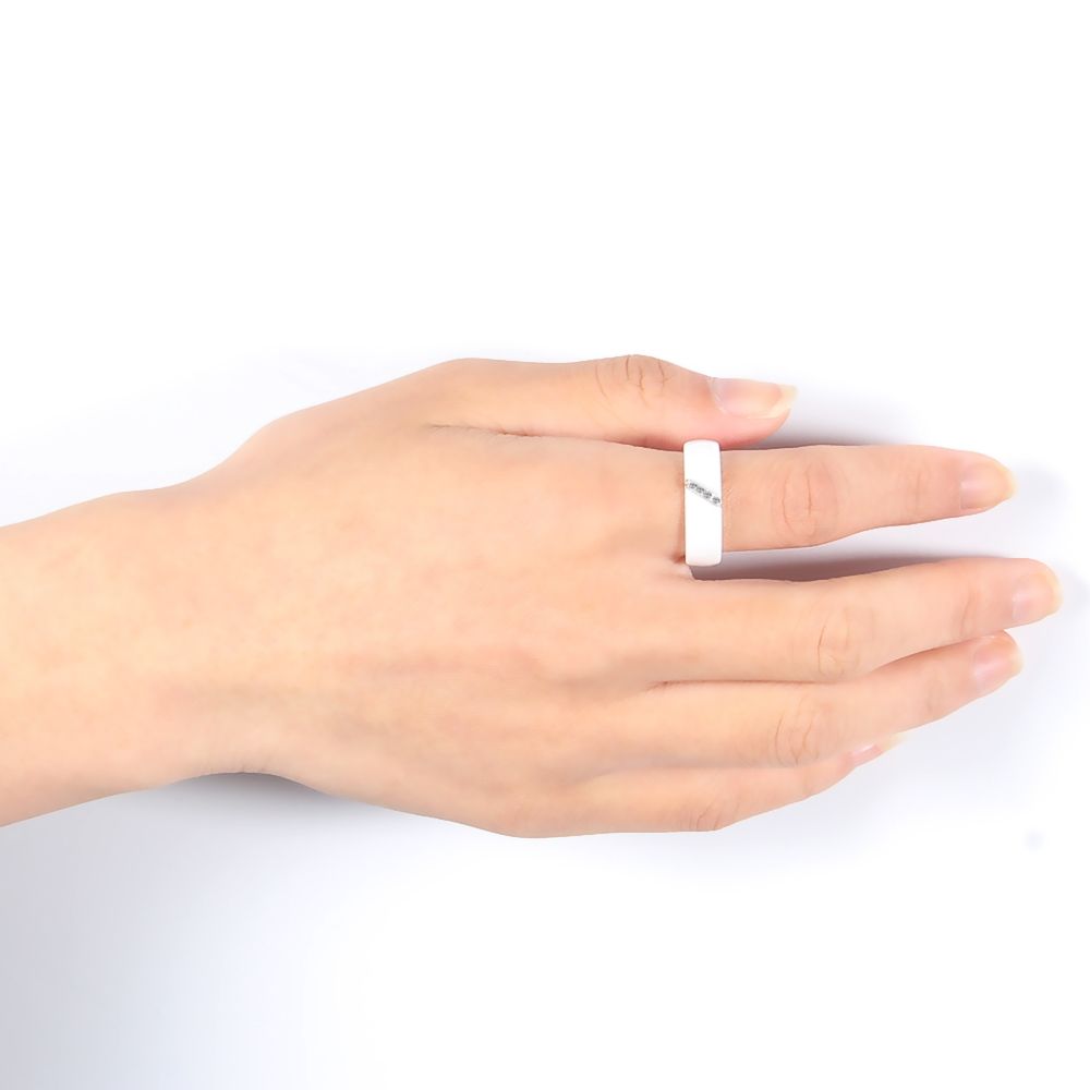 Simple Nano Ceramic Ring Trend Titanium Steel With Zircon Rings,Size:6(Black)
