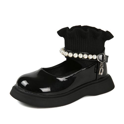 Girls Flat Shoes Children Fashion Leather Shoes-XHXL-A18 Black