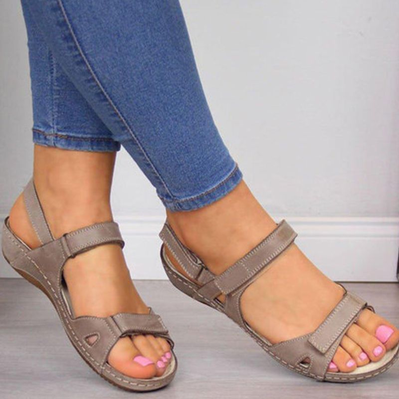 Women Summer Open Toe Comfy Sandals Super Soft Premium Orthopedic Low Heels Walking Sandals  Toe Corrector Cusion(#Gray)