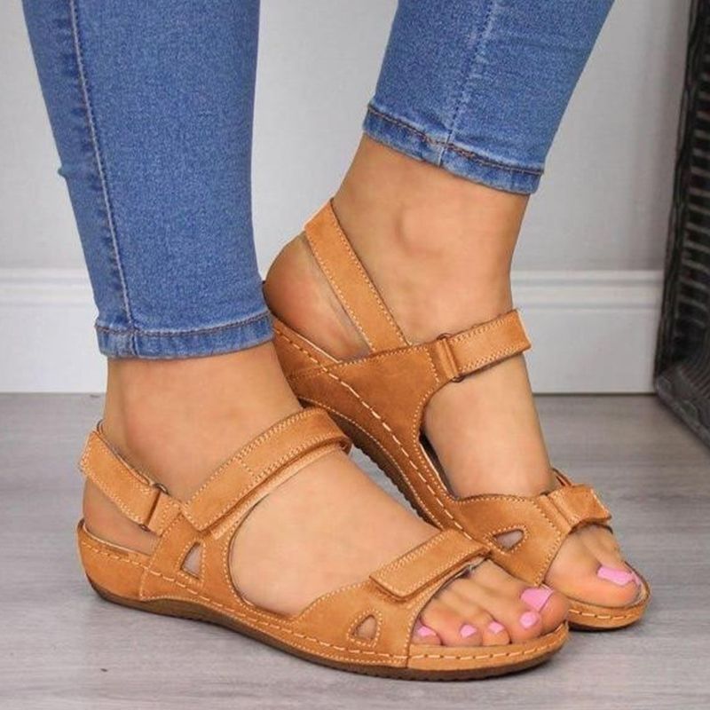 Women Summer Open Toe Comfy Sandals Super Soft Premium Orthopedic Low Heels Walking Sandals  Toe Corrector Cusion(#Gray)