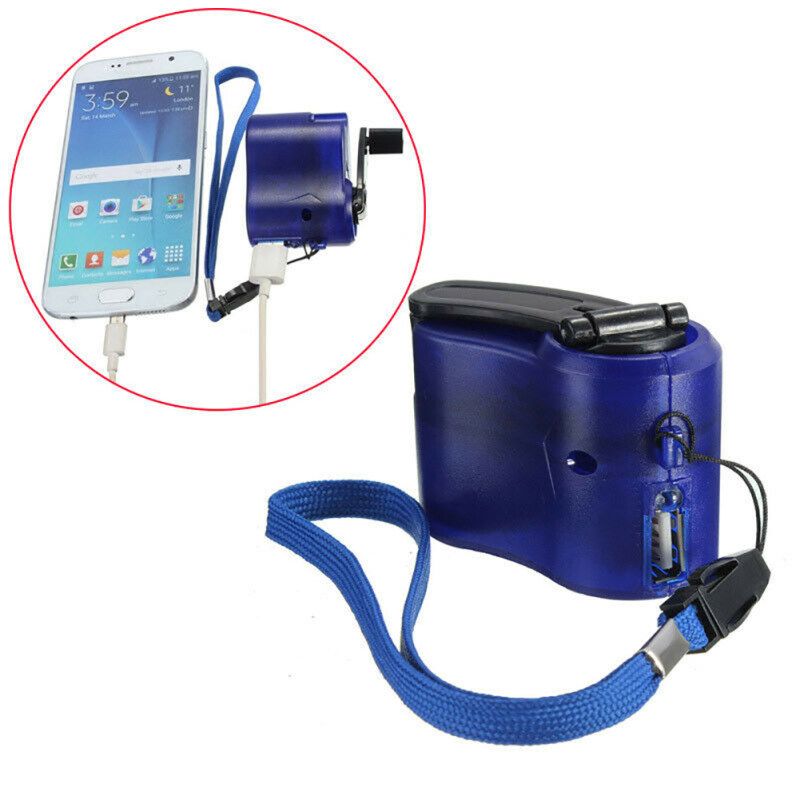 USB Hand Crank Phone Charger Manual Outdoor Hiking-Black