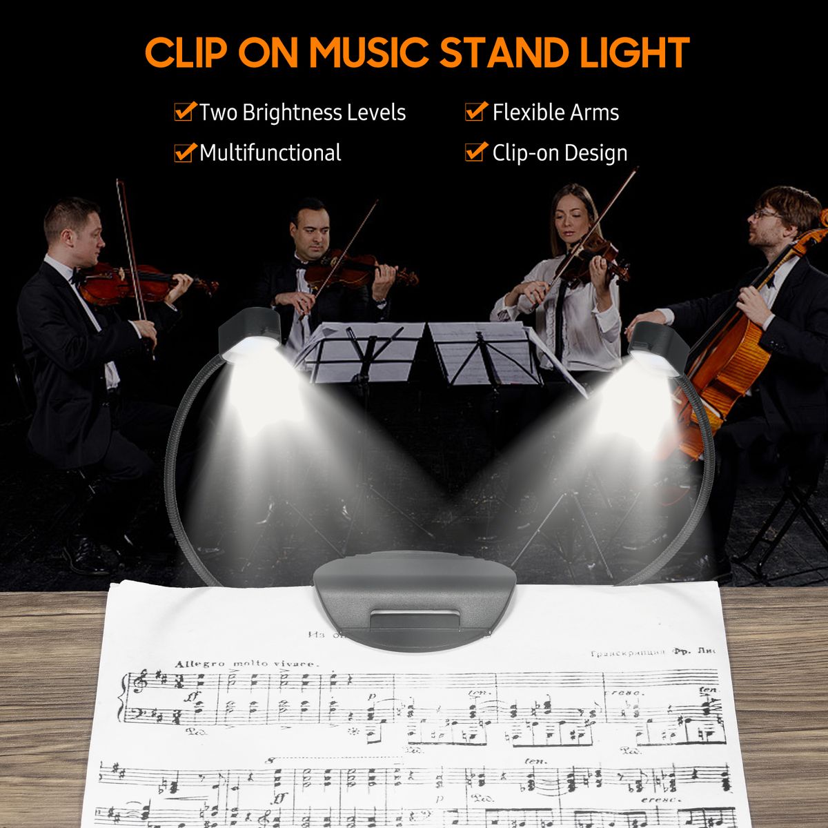 Electric Music Stand Light Clip On LED Book Light Foldable