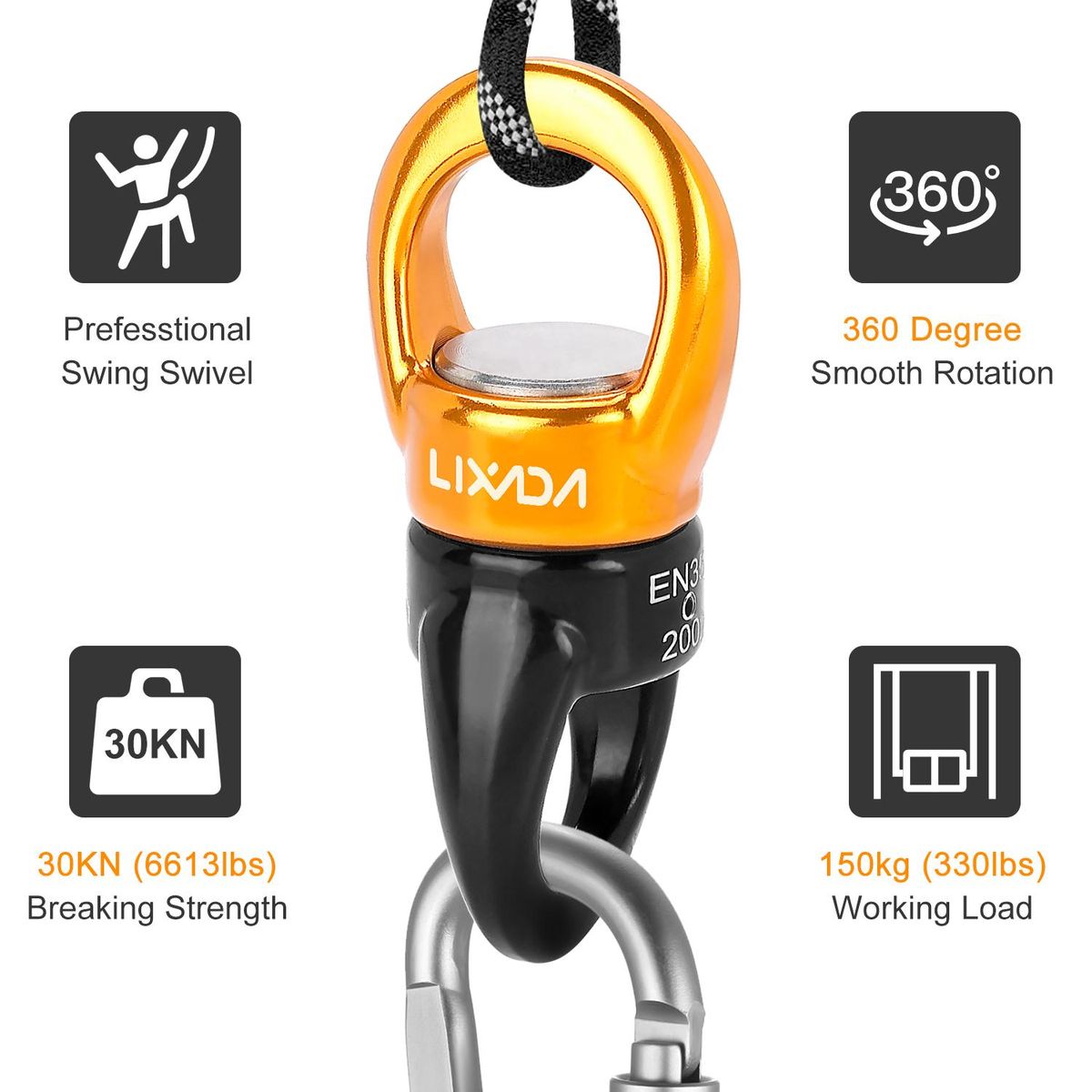 Lixada Swing Swivel 30kN Safest Rotational Device Swing Spinner Carabiner Swivel Climbing Rope Swivels for Web Tree Swing Setting Hammock
