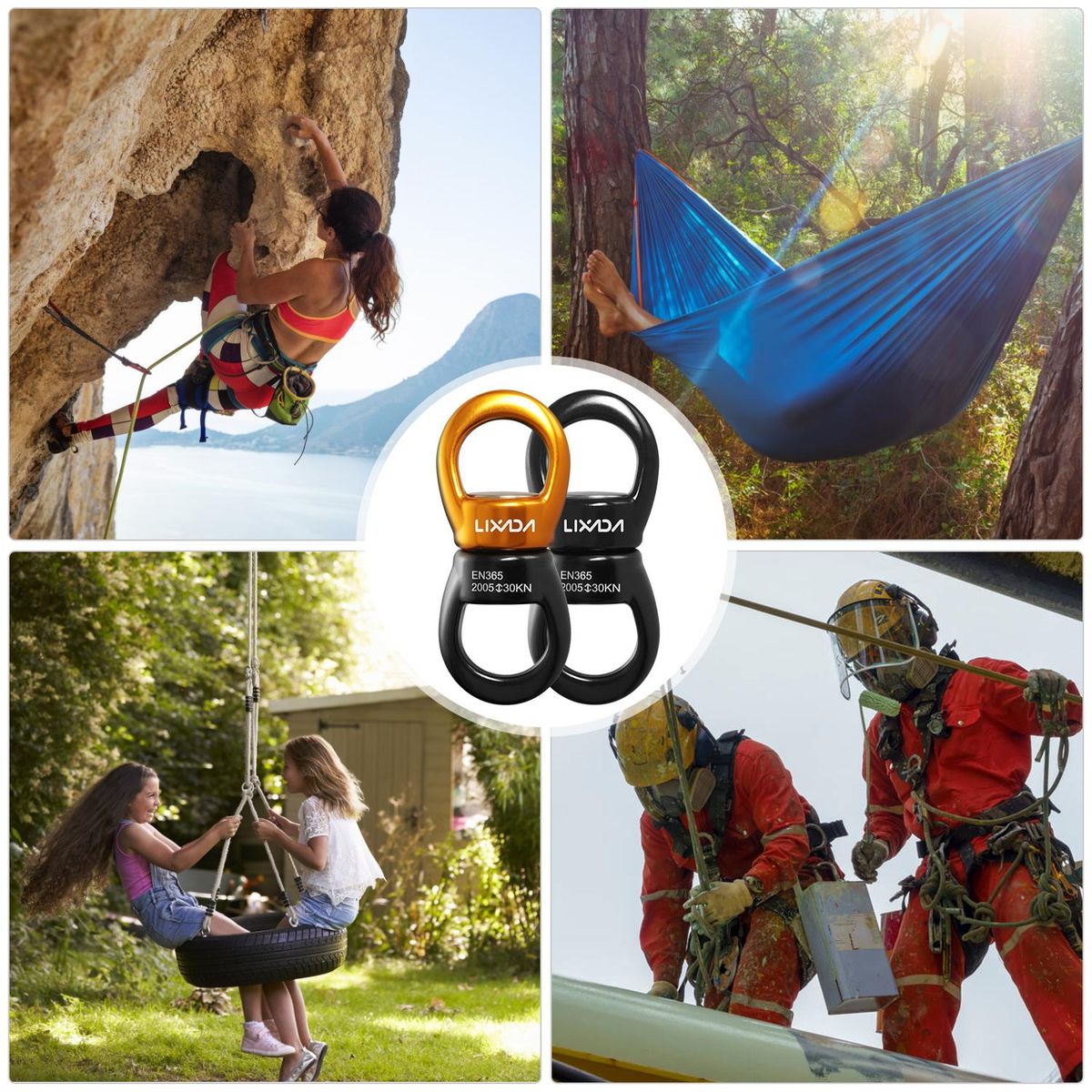 Lixada Swing Swivel 30kN Safest Rotational Device Swing Spinner Carabiner Swivel Climbing Rope Swivels for Web Tree Swing Setting Hammock