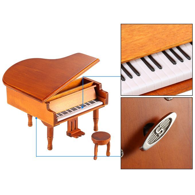 Windup Wooden Piano Musical Box Classical Melody Music Box
