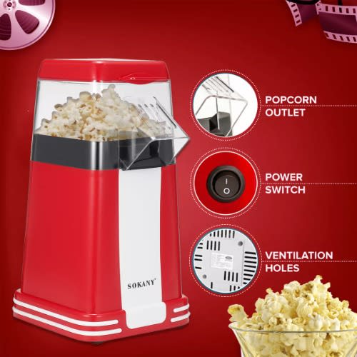 Sokany 1200w Home Snack Electric Retro Hot Air Popcorn Maker Machine