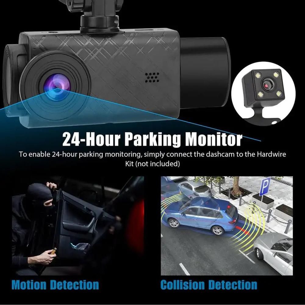 3 Cameras Dash Cam 2in Clear Car Rearview Mirror Car Video Recording Camcorder Multi-Language Car Camera Recorder Auto Safety Driving Recorder