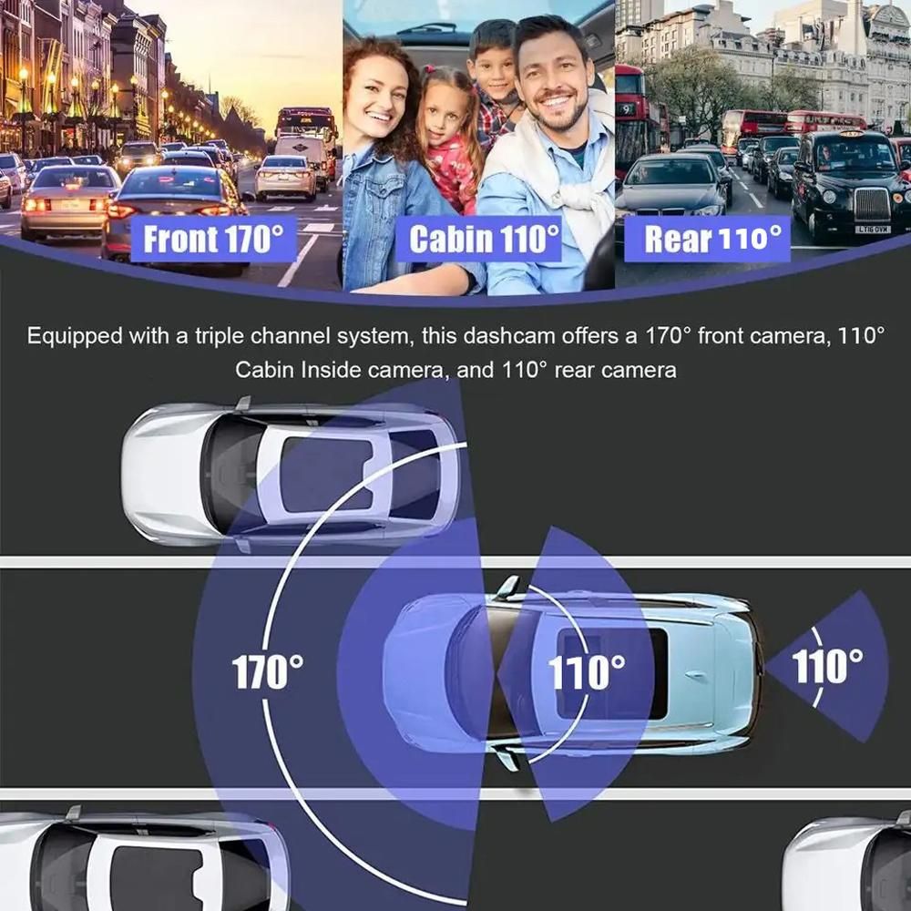 3 Cameras Dash Cam 2in Clear Car Rearview Mirror Car Video Recording Camcorder Multi-Language Car Camera Recorder Auto Safety Driving Recorder