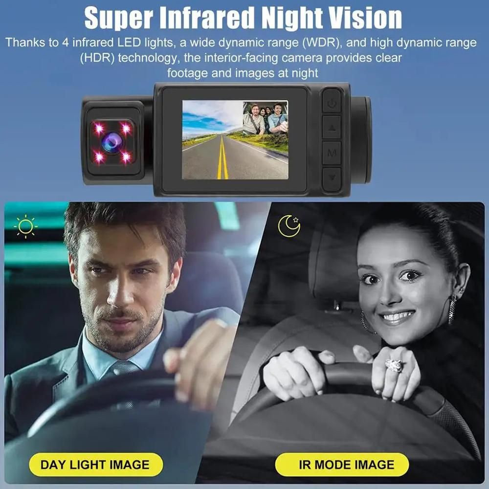 3 Cameras Dash Cam 2in Clear Car Rearview Mirror Car Video Recording Camcorder Multi-Language Car Camera Recorder Auto Safety Driving Recorder
