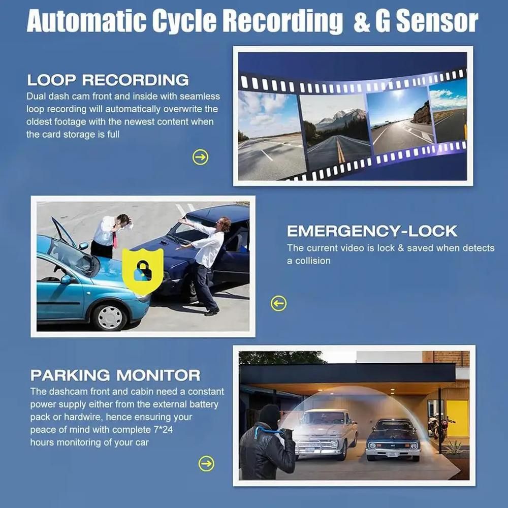 3 Cameras Dash Cam 2in Clear Car Rearview Mirror Car Video Recording Camcorder Multi-Language Car Camera Recorder Auto Safety Driving Recorder