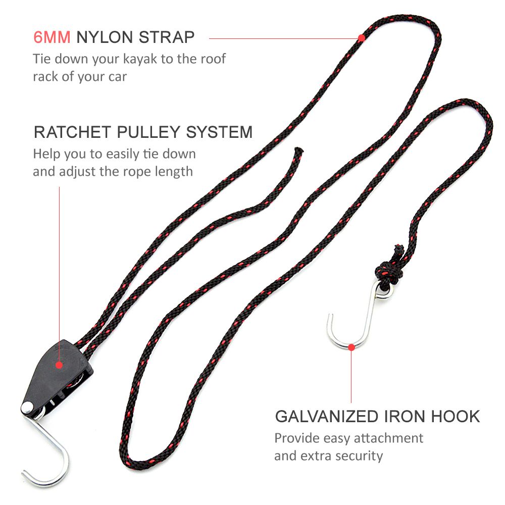 2pcs Kayak Tie Down Straps Ratchet Pulley Ropes Adjustable