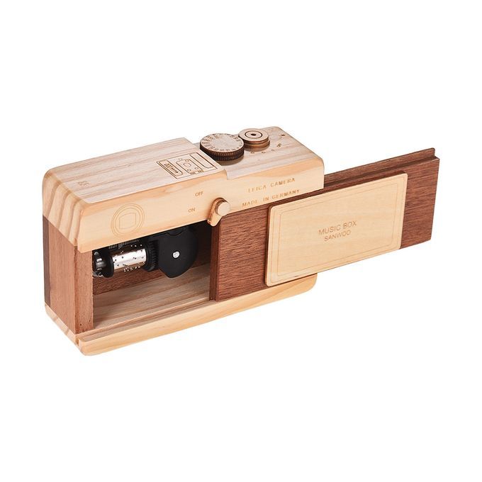 Wooden Music Box Retro Camera Design Classical Melody