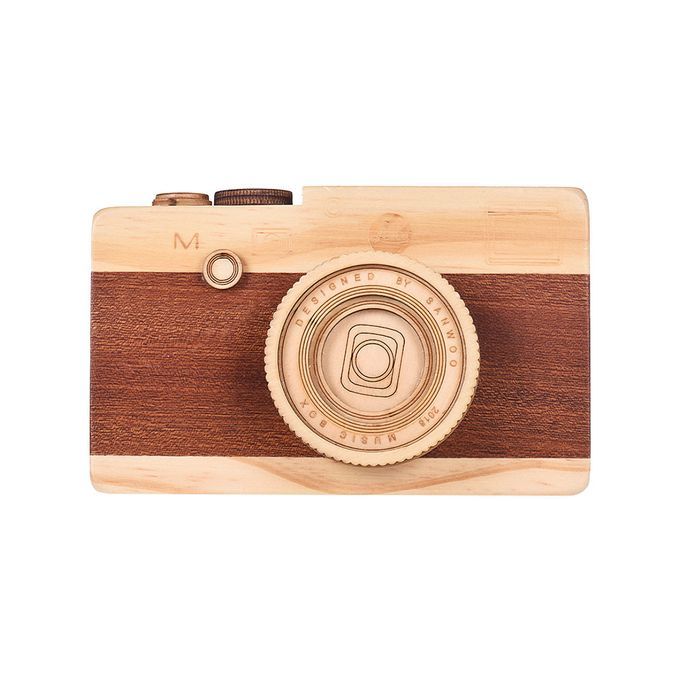 Wooden Music Box Retro Camera Design Classical Melody