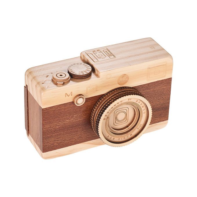 Wooden Music Box Retro Camera Design Classical Melody