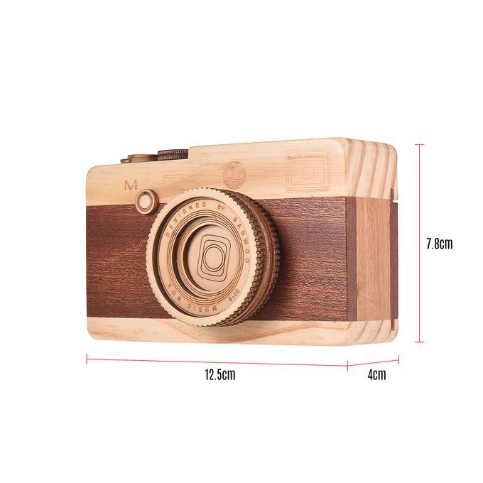 Wooden Music Box Retro Camera Design Classical Melody