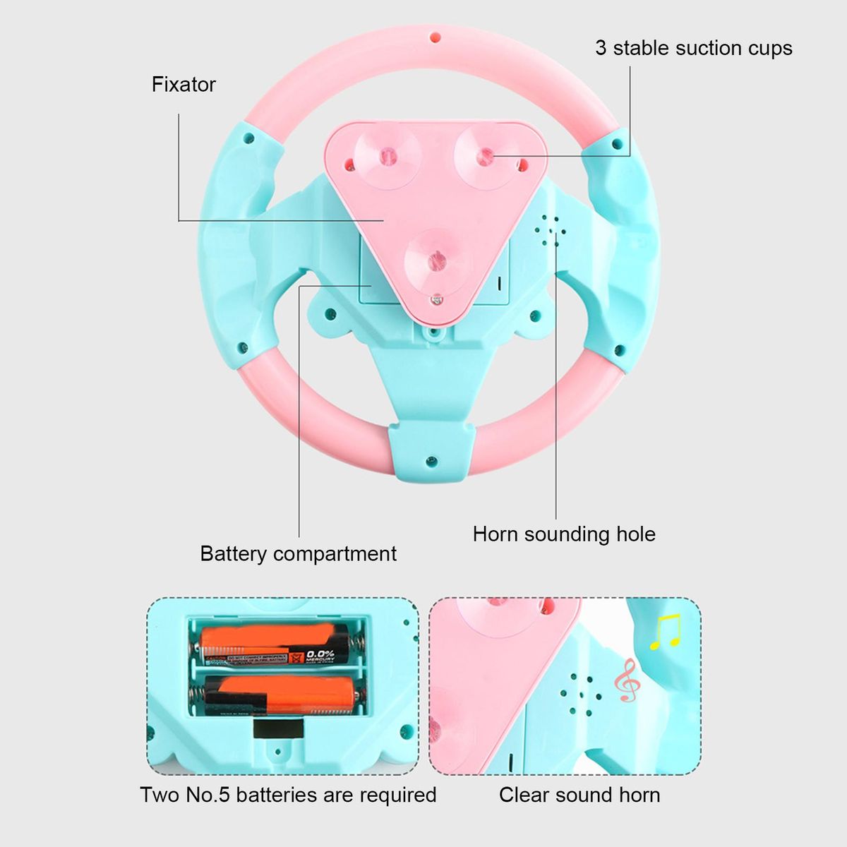Early Education Machine Body Movements Development Steering Wheel Toy Pink