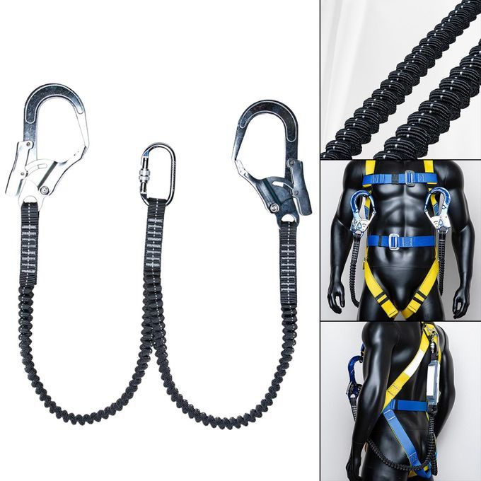 Safety Harness Belt Fall Protection 25KN Elastic Lanyard Double Belt