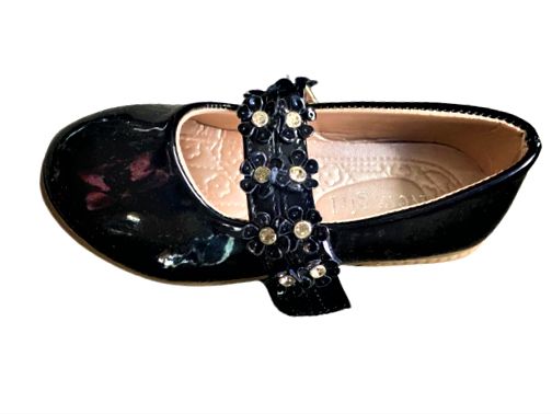 New Girl Flower Patent Shoes - Black