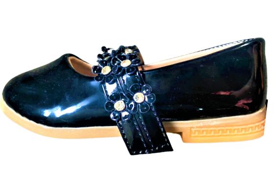 New Girl Flower Patent Shoes - Black