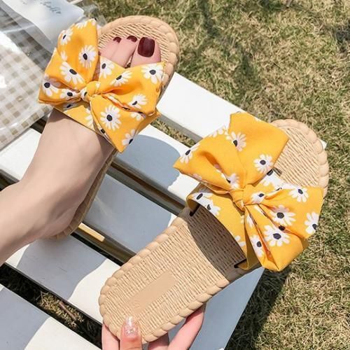 Ladies Fashion Fancy Flat Slippers-Yellow