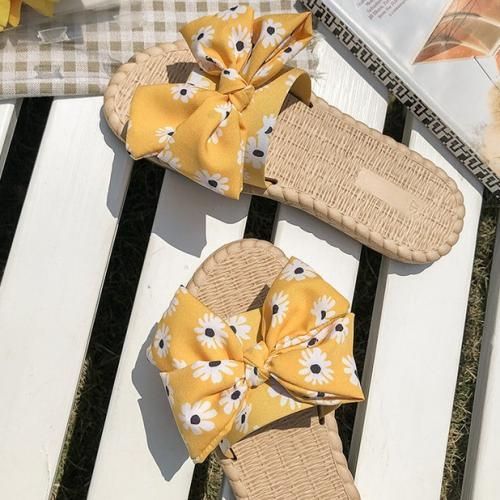 Ladies Fashion Fancy Flat Slippers-Yellow