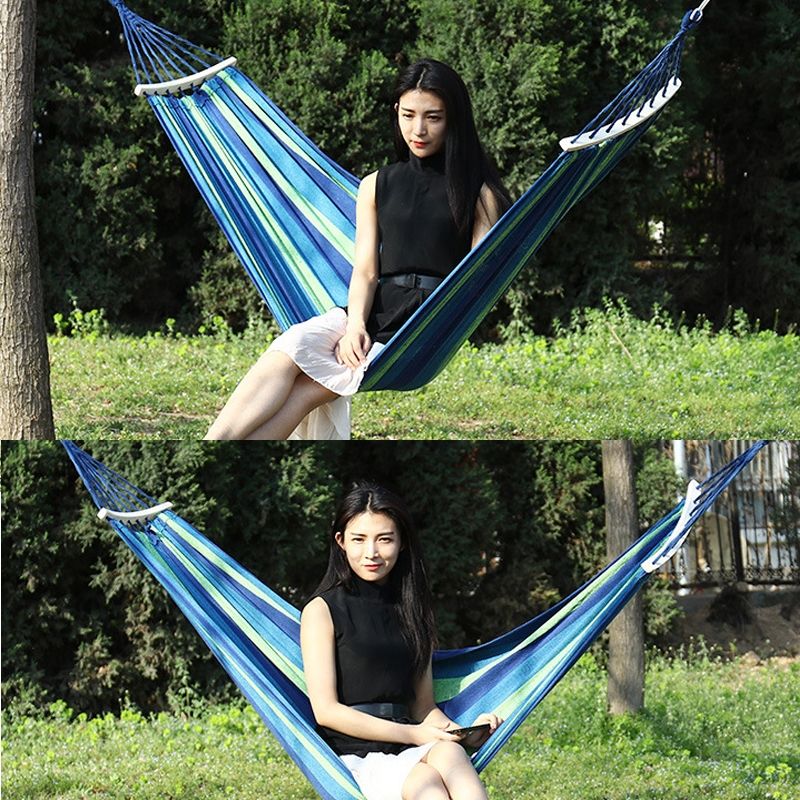 Canvas Hammock 260x80  With Stick (Blue Stripes)