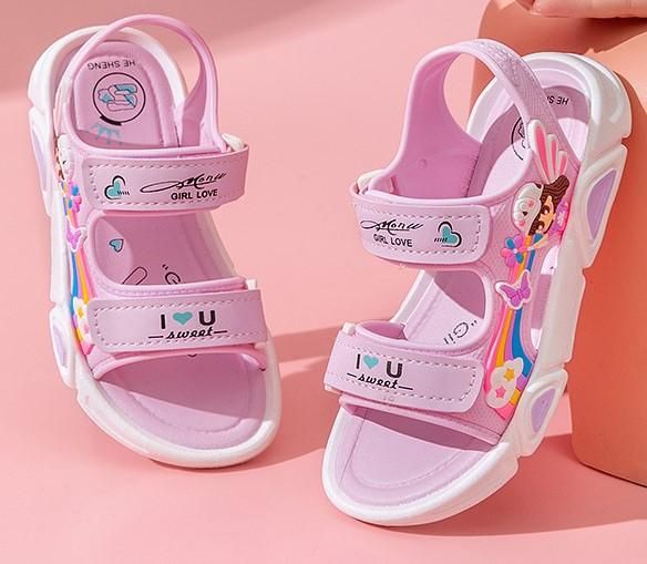 Cute Girls Summer Princess Sandals Velcro Soft Sole Beach Shoe Child - Purple