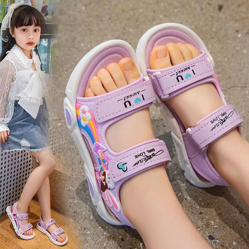 Cute Girls Summer Princess Sandals Velcro Soft Sole Beach Shoe Child - Purple