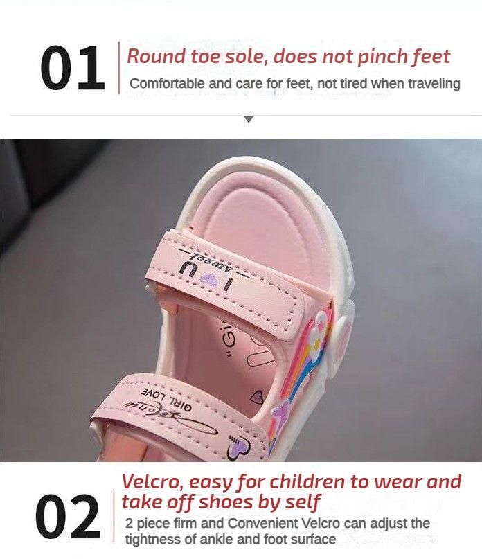 Cute Girls Summer Princess Sandals Velcro Soft Sole Beach Shoe Child - Purple