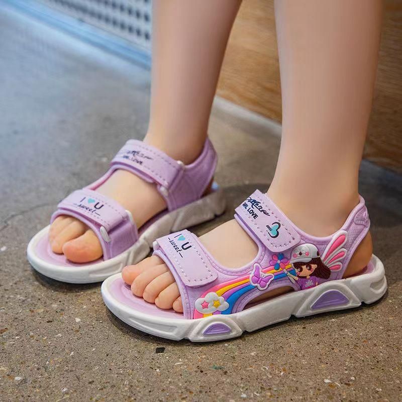 Cute Girls Summer Princess Sandals Velcro Soft Sole Beach Shoe Child - Purple