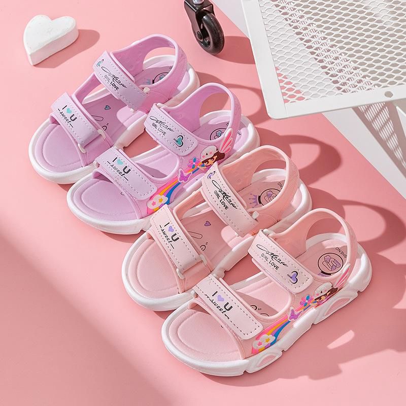 Cute Girls Summer Princess Sandals Velcro Soft Sole Beach Shoe Child - Purple