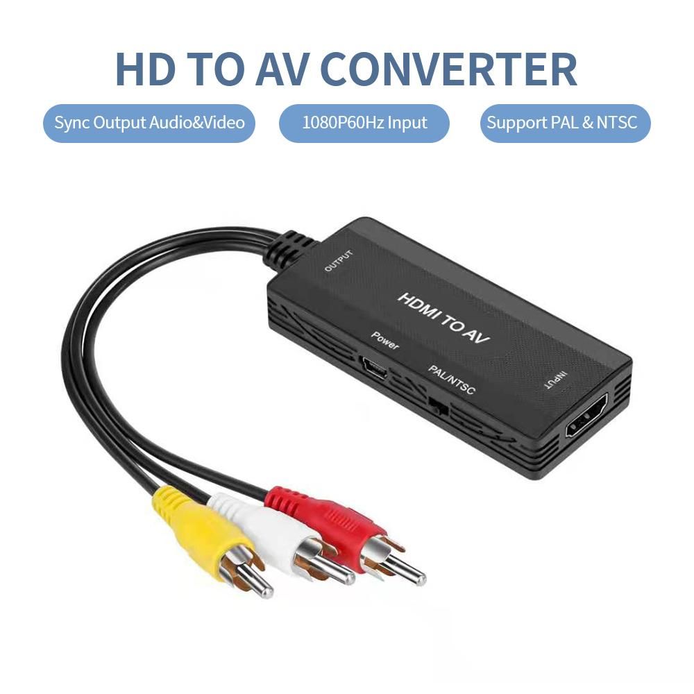 HD to RCA Adapter 1080P HD to L/R CVBS Converter HD to AV Video Audio Adapter Support NTSC PAL Sync Output Audio&Video, Black