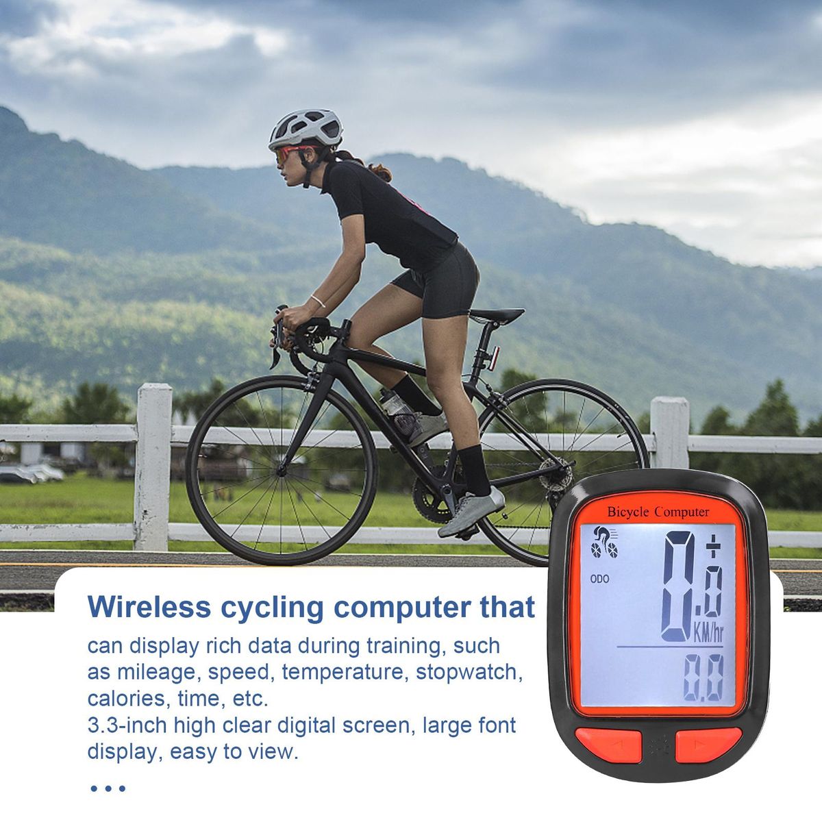 Wireless Bike Computer LED Digital Bicycle Speedometer Odometer Multifunction Cycling Computer Waterproof with Backlight Support Auto Wakeup Scan for Mountain Road Bike