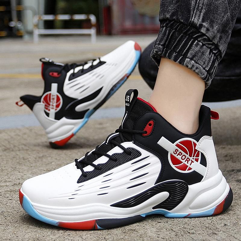Men'S And Women'S Basketball Shoes Leather High Top Sneakers Black