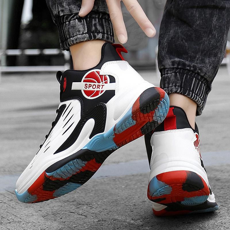Men'S And Women'S Basketball Shoes Leather High Top Sneakers Black