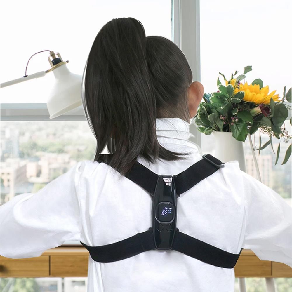 Posture Corrector for Women Men and Children Adjustable Angle Straightener Back Brace with Built-in Smart Sensor Vibration Reminder for Spine Support Neck Shoulder Back Pain Relief Black